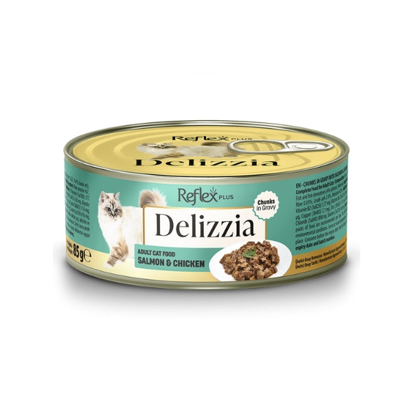 Reflex Plus Delizzia Sos İçinde Parça Etli Somonlu ve Tavuklu Yetişkin Konserve Kedi Maması